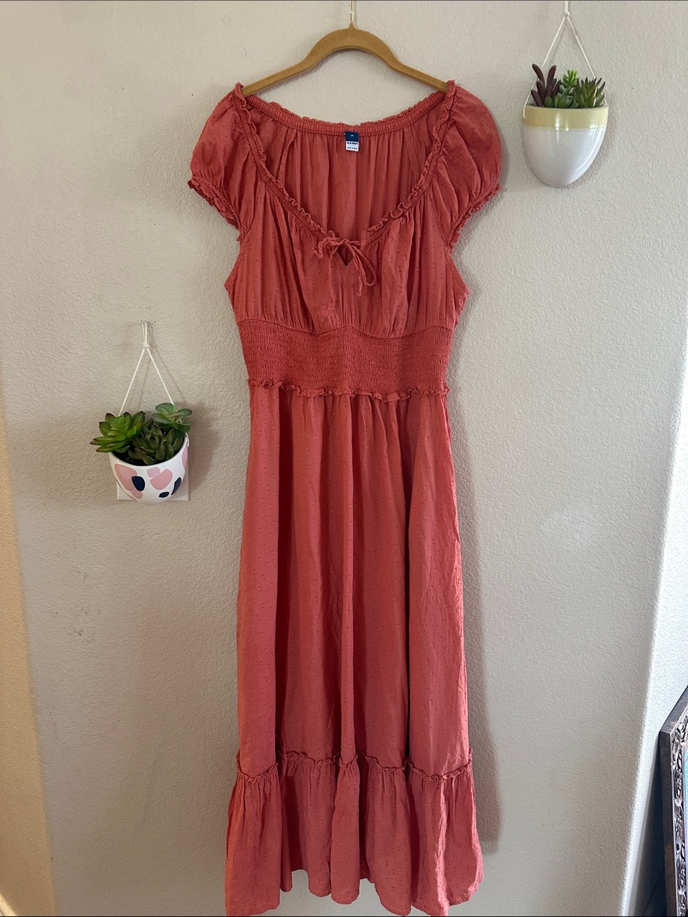 Old Navy Swiss Dot Waist Defining Smocked Tier Cottagecore Dress Medium